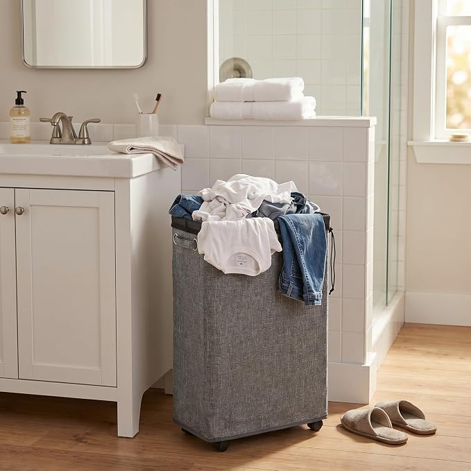 DOKEHOM 25-Inches Slim Laundry Basket on Wheels, Collapsible Rolling Laundry - Image 7