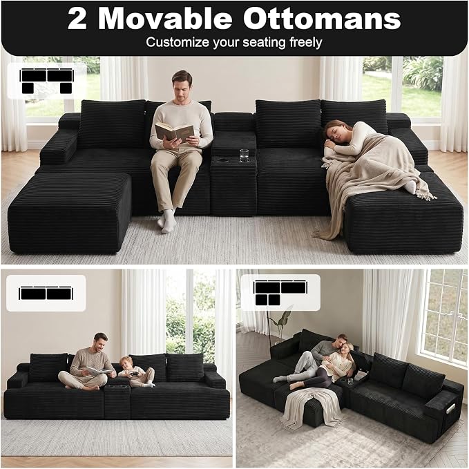 GNIXUU 140.6" Oversized U Shaped Black Boneless Sectional Couches - Image 6
