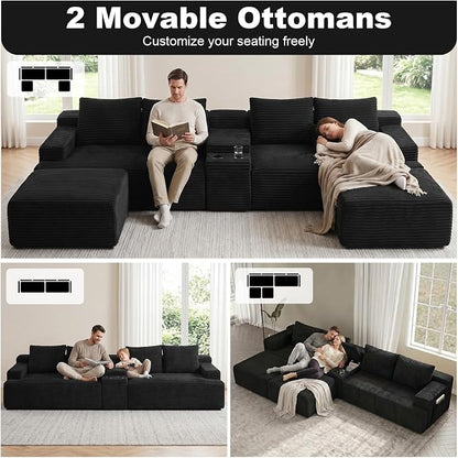 GNIXUU 140.6" Oversized U Shaped Black Boneless Sectional Couches - Image 6
