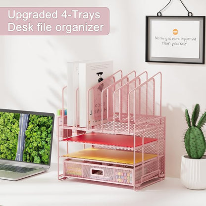 Marbrasse Desk Organizers, 4-Tier Mesh Desk File Organizer - Image 3