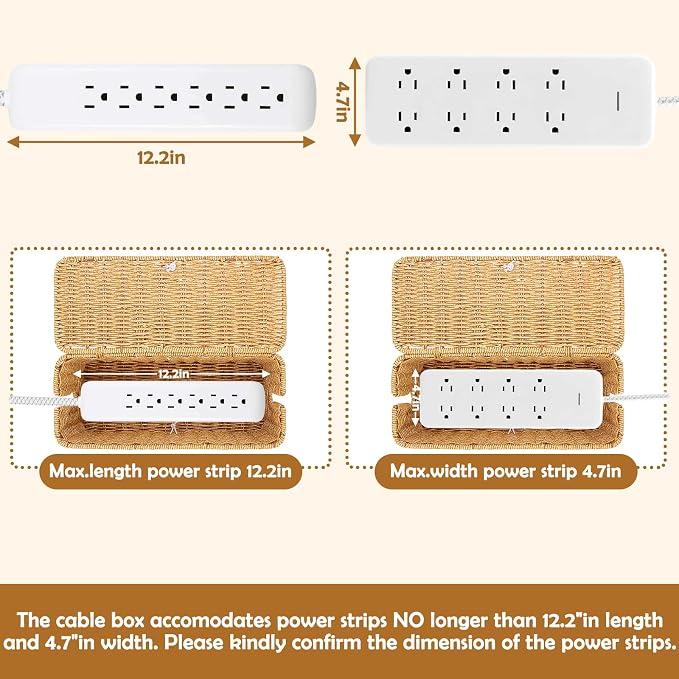 Cable Management Box, Handmade Imitation Rattan Cord Cable Organizer, Open - Image 5
