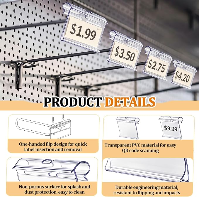 200 Pcs 2.5 x 1.25 Hook Scanner Plates Shelf Label Holders, Reusable Flip-open - Image 3