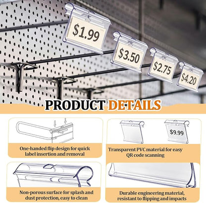 200 Pcs 2.5 x 1.25 Hook Scanner Plates Shelf Label Holders, Reusable Flip-open - Image 3