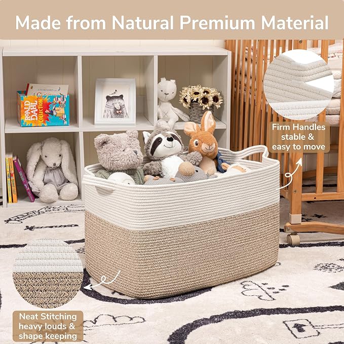 Goodpick Extra Large Woven Blanket Basket, 23.6" x 15.7" x 13.8" Storage - Image 6