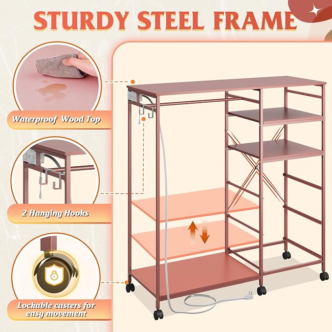 WLIVE Pink Dresser with Hanging Rack - Image 9