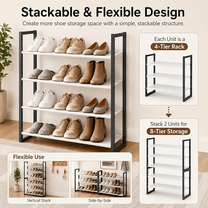 4-Tier Shoe Rack for Closet & Entryway, Stackable Shoe Organizer - Image 5