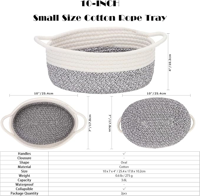 Sea Team 2-Pack Cotton Rope Baskets, Fabric Tray, Oval Open Dish - Image 7