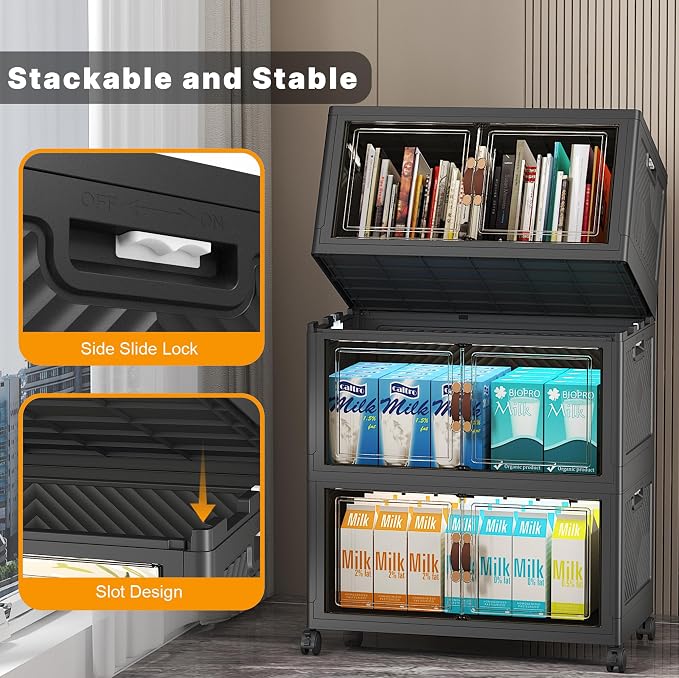 UAMFURI Stackable Storage Bins, 330QT Collapsible Drawers - Image 3