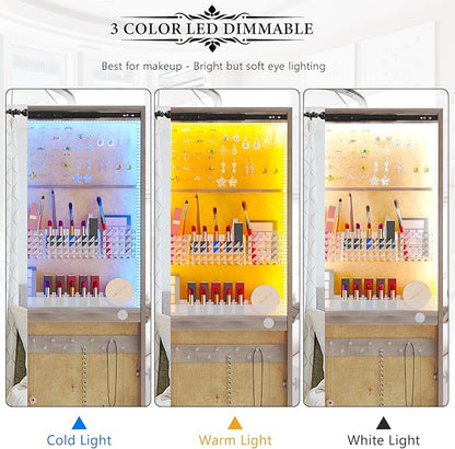 HNEBC 360° Rotating LED Jewelry Armoire, Full Length Mirror - Image 3