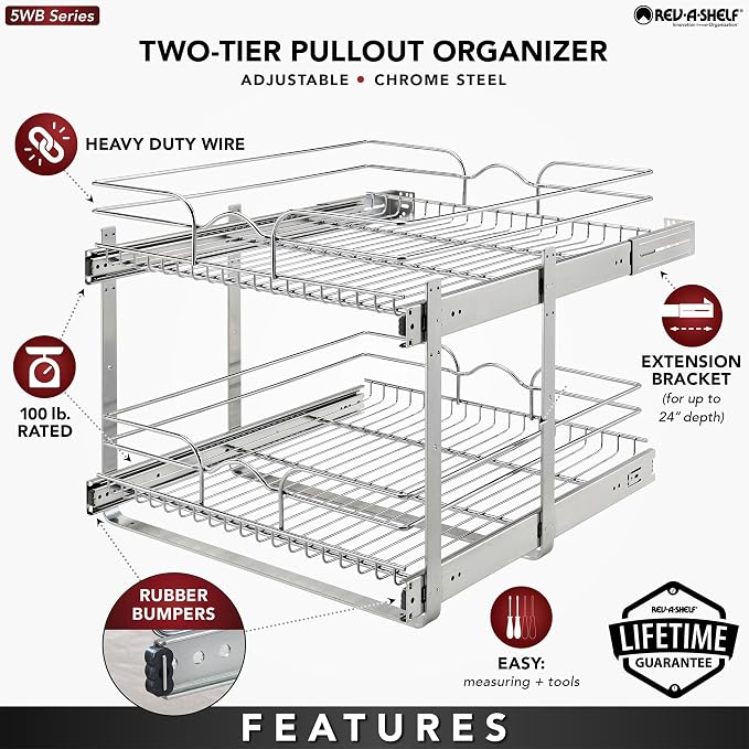 Rev-A-Shelf 2 Tier Kitchen Cabinet Pullout Shelf and Drawer Organizer Slide Out - Image 4