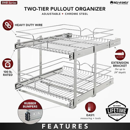 Rev-A-Shelf 2 Tier Kitchen Cabinet Pullout Shelf and Drawer Organizer Slide Out - Image 4