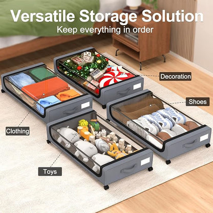 GoMaihe Under Bed Storage with Wheels: 48L Underbed Storage Containers with Lids - Image 6