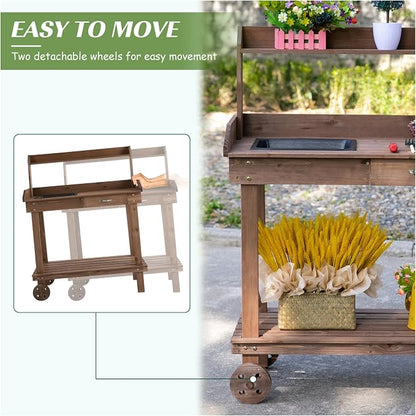 Wooden Potting Bench Outdoor Garden Work Table - Image 6