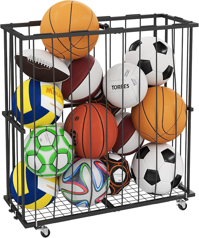 Large Garage Ball Storage, Rolling Floor Sports Equipment Organizer: - Image 8
