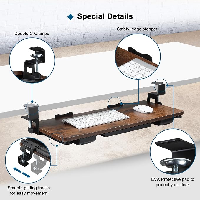 Keyboard Tray Under Desk with Drawer, 26.77" X 11.81"Large Size Keyboard Tray - Image 6