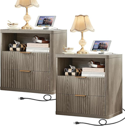 LEYAOYAO Fluted Farmhouse Nightstand Set of 2 by LEYAOYAO-Findtheshiningpointofyourideallife%EF%BC%81