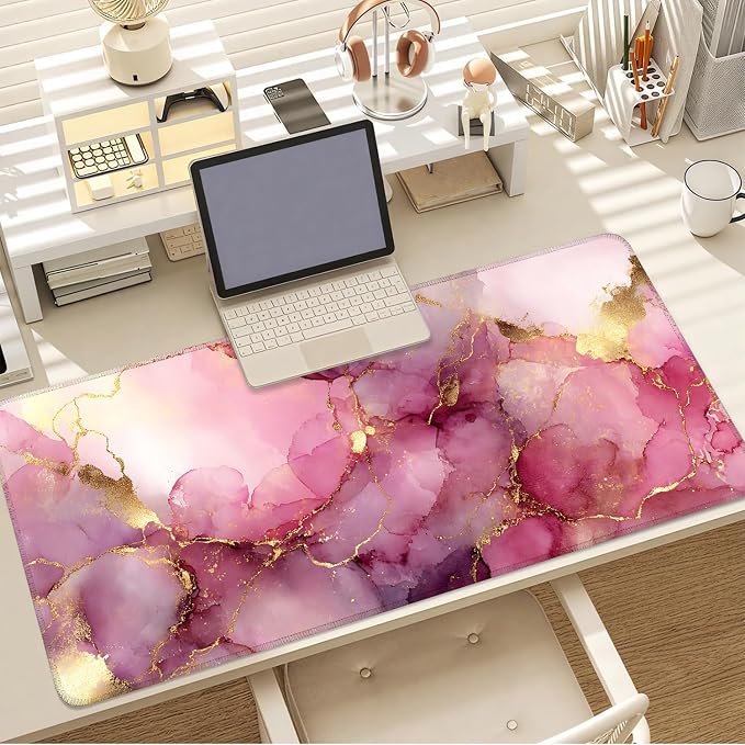 Pink Marble Ink Mouse Pad – Large Extended Desk Mat 35.43 x 15.75 in – Elegant - Image 7