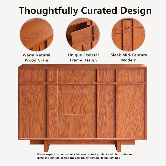 Sideboard Buffet Cabinet with Storage, 47.2" Large Sideboard with 2 Doors & 3 - Image 3