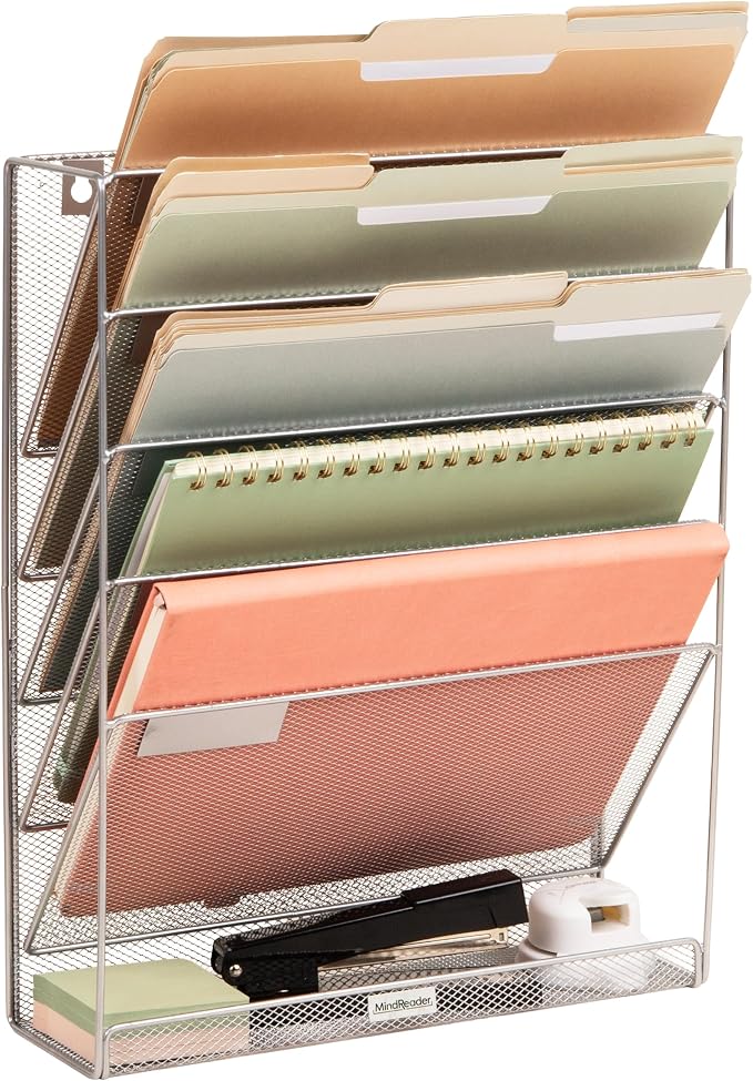 Mind Reader 5-Pocket Vertical File Storage, Desktop Organizer, Wall Mount by MindReader