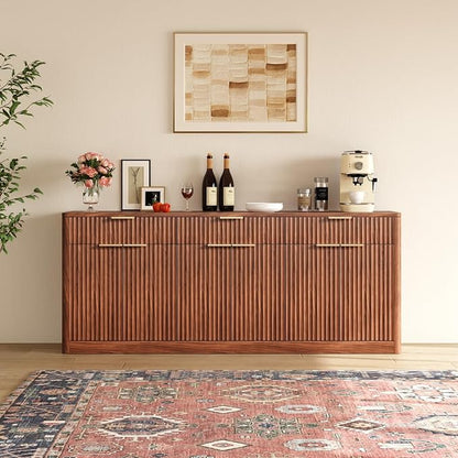 Evermagin 67" Fluted Walnut Sideboard Buffet Cabinet - Image 3