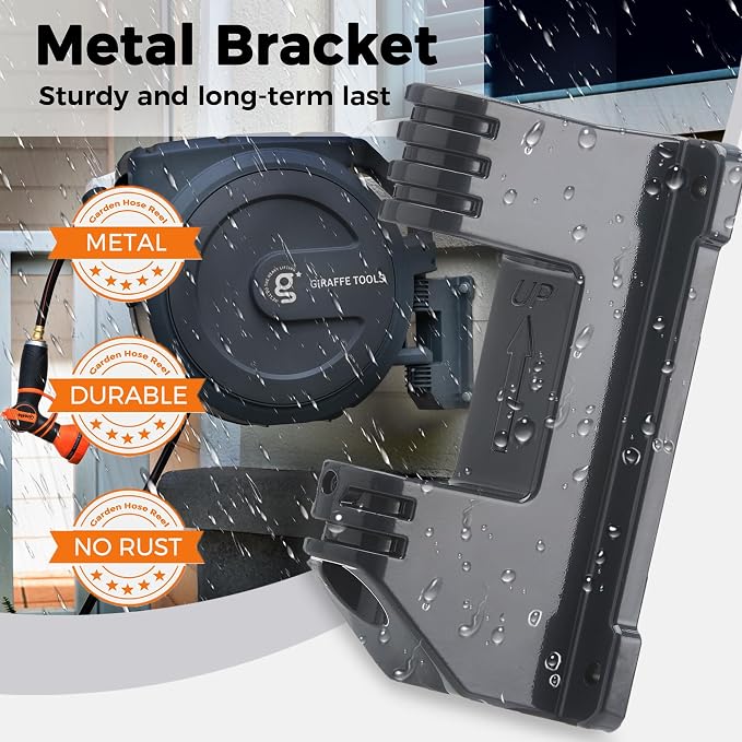 Giraffe Tools Retractable Hose Reel 1/2 in x130 FT PRO Metal Bracket Wall - Image 2