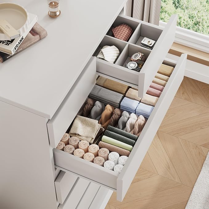 White Tall 7 Drawer Dresser for Bedroom, Modern Wood Closet Dressers & Chests - Image 3