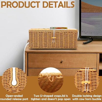 Cable Management Box, Handmade Imitation Rattan Cord Cable Organizer, Open - Image 3