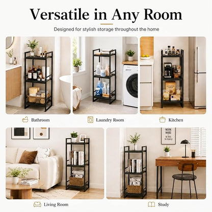 BYFU 3 Tier Bathroom Storage Open Shelf Black Metal Corner Storage Rack | 33.5" - Image 7