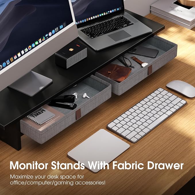 Fenge Monitor Stand with Drawer, 2 Tiers Dual Monitor Riser - Image 4