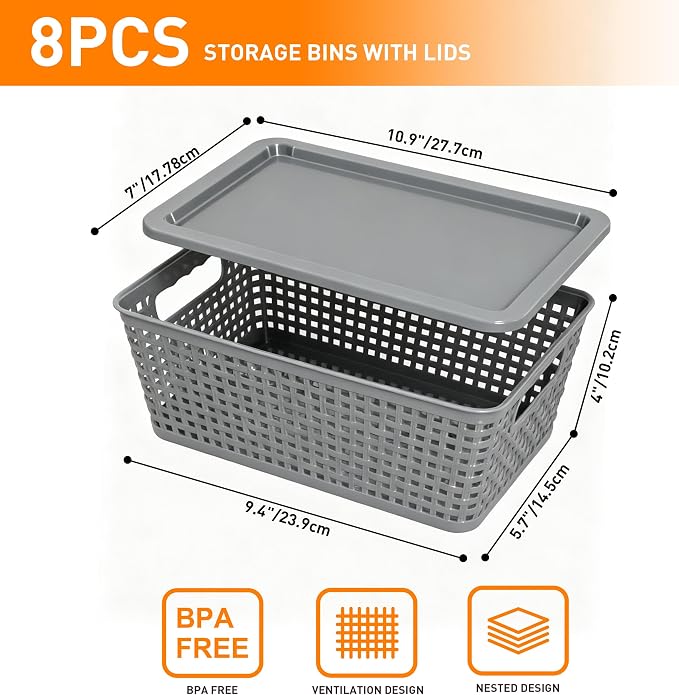 Plastic Storage Baskets With Lid, Storage Bins - Image 2