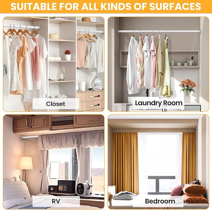 Closet Rods for Hanging Clothes, 17-69 Inch No-Cut Stepless Adjustable Closet - Image 7