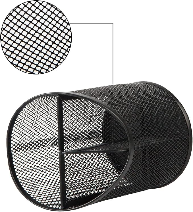 2 Pack Pen Holder Mesh Round Pencil Holder Desktop Organizer 3 Compartments - Image 4
