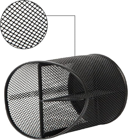 2 Pack Pen Holder Mesh Round Pencil Holder Desktop Organizer 3 Compartments - Image 4