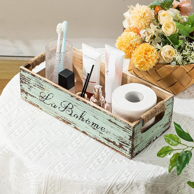 TIMRIS Farmhouse Distressed Wooden Storage Box, Rustic Bathroom Decor Box - Image 9