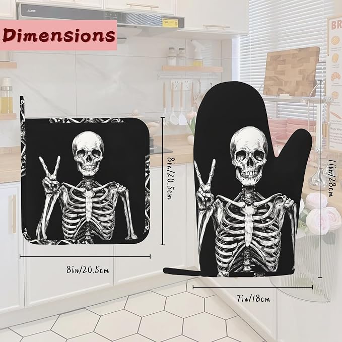 Funny Skull Heat-Resistant Silicone Oven Mitts and Pot Holders 4 Piece Set - Image 2