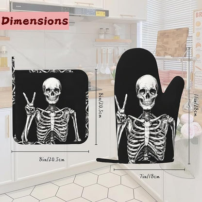 Funny Skull Heat-Resistant Silicone Oven Mitts and Pot Holders 4 Piece Set - Image 2