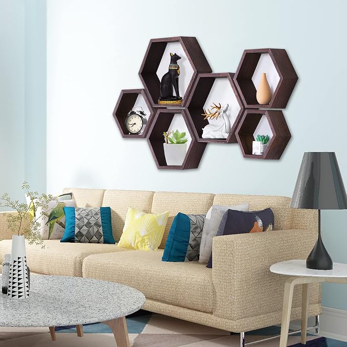 Hexagon Shelves, Floating Wall Shelf, Honeycomb Octagon Cube Shelves Wood | - Image 2