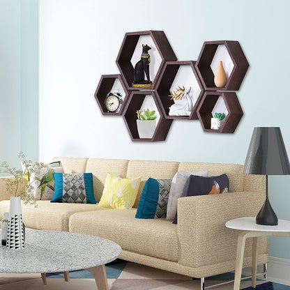 Hexagon Shelves, Floating Wall Shelf, Honeycomb Octagon Cube Shelves Wood | - Image 2