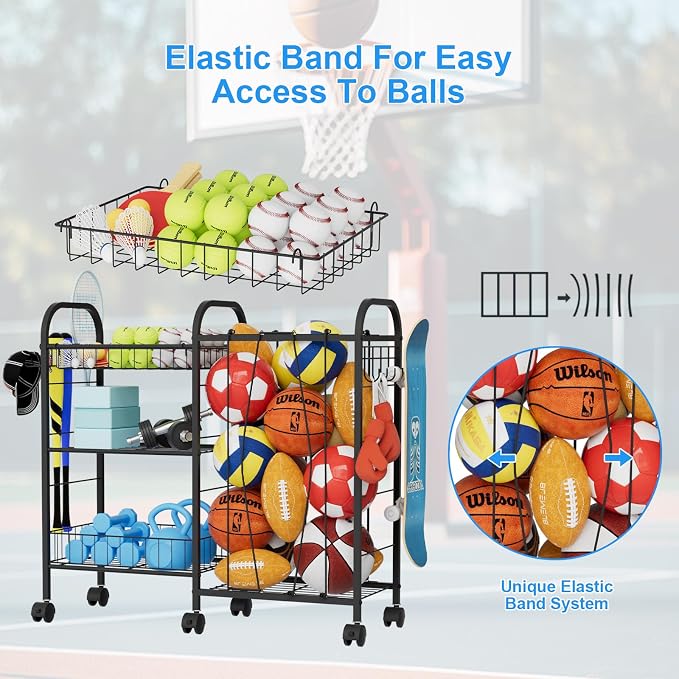Ball Storage Rack, Sports Ball Storage Cart - Image 3