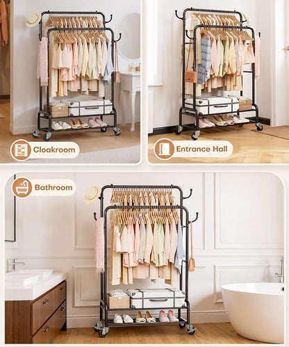 Homde Heavy Duty Clothes Rack: 265lb Rolling Double Rod Garment Hanging - Image 8