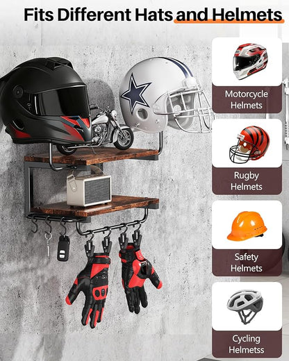 Motorcycle Helmet Holder Wall Mount, 2-Tier Helmet Rack - Image 2