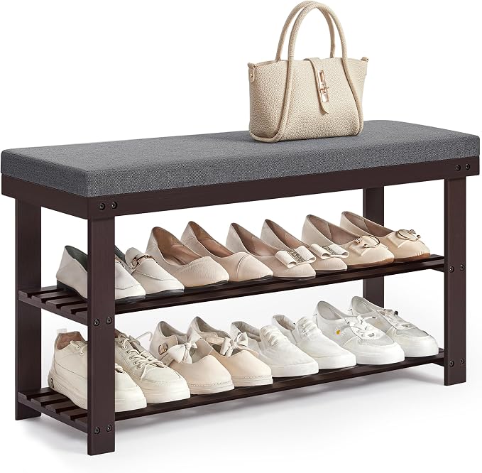 SONGMICS Bamboo Shoe Bench, 3-Tier Shoe Rack Organizer by Unknown