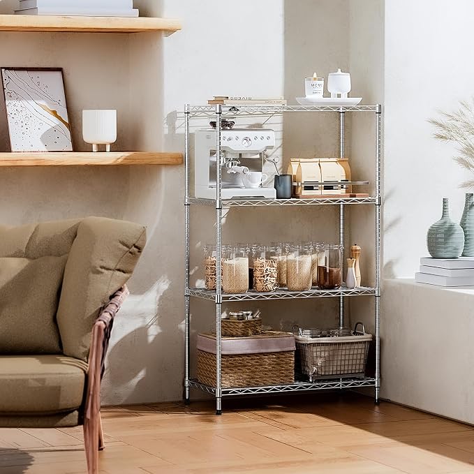 IZEUK 4-Tier Heavy Duty Steel Storage Shelves, Metal Shelf Wire Shelving Rack - Image 2