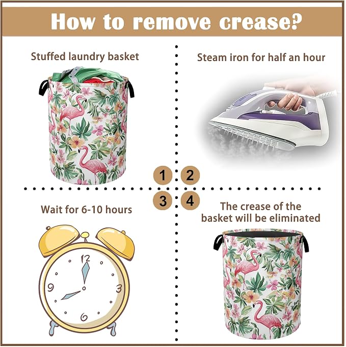 Pink Flamingo Laundry Basket, Floral Plam Collapsible Laundry Baskets - Image 6