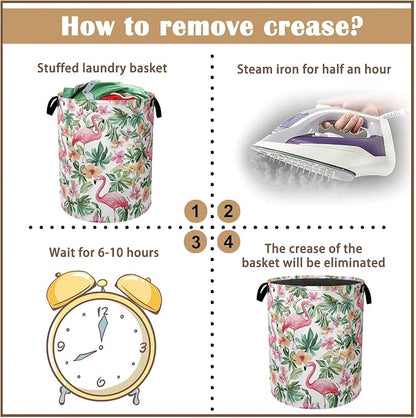 Pink Flamingo Laundry Basket, Floral Plam Collapsible Laundry Baskets - Image 6