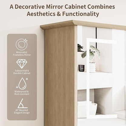 Bathroom Medicine Cabinet with Mirror, Lighted Wall Storage Cabinet, Oak | 21" - Image 6