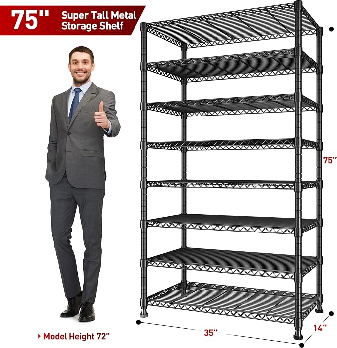 REIBII 8 Tier Metal Shelving 75"H Storage Shelves Tall Wire Shelving Unit - Image 3