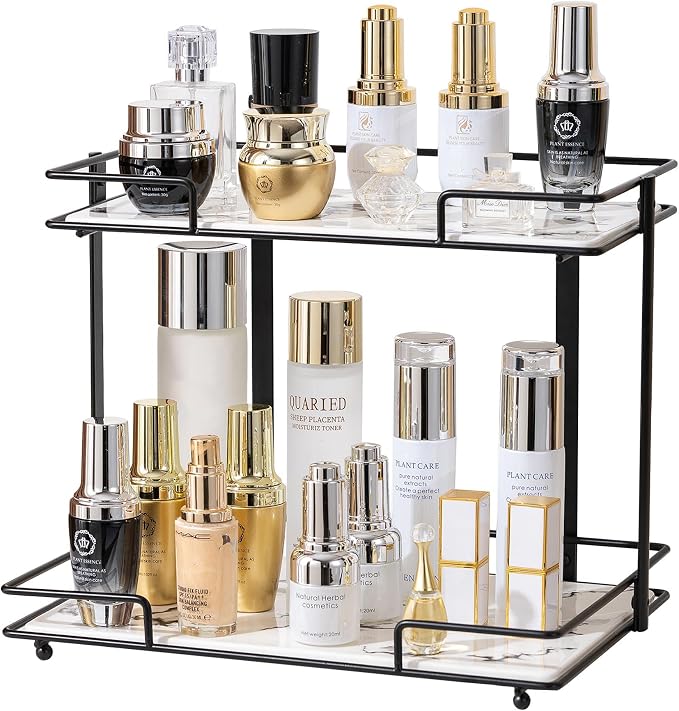 2 Tier Bathroom Cabinet Countertop Organizer Perfume Lipstick Makeup Organizer by QTTCMY