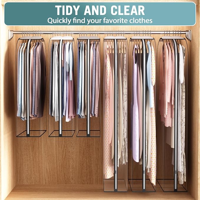 Liuoud Clear Garment Bag for Hanging Clothes 10” Gusseted, 40&60” Suit Bags for - Image 6