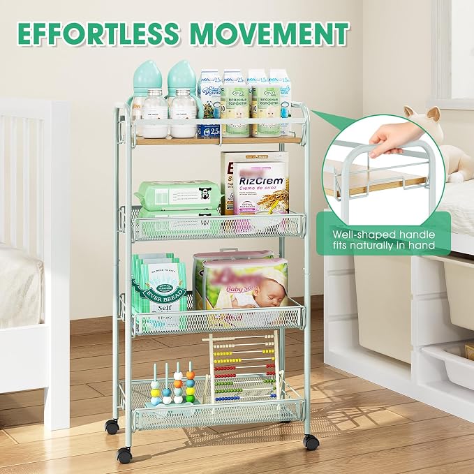 TOOLF 4-Tier Rolling Cart, Metal Utility Cart, Slide Out Storage Cart - Image 4
